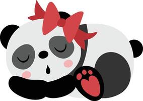 Cute panda girl with bow sleeping vector