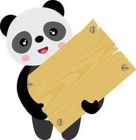 Funny panda holding a wooden sign board vector