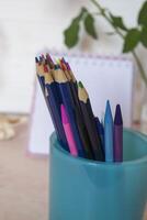 Color pencils in a cup. photo