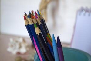 Color pencils in a cup. photo