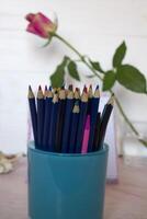 Color pencils in a cup. photo