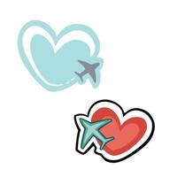 plano icono ilustración de avión y corazón signo. Luna de miel concepto. ilustración vector