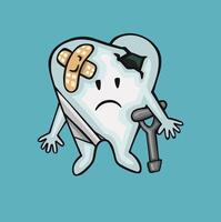 sad sick tooth broken, full color vector