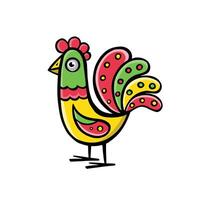 bright bird rooster cartoon, illustration hand drawn vector