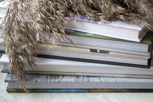 Stack of books, close up. photo