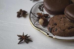 Chocolate cookies close up photo