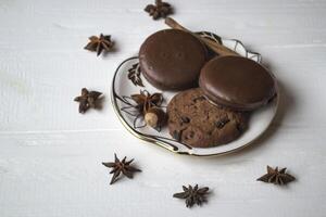 Chocolate cookies close up photo