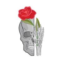 illustration of skull and rose vector