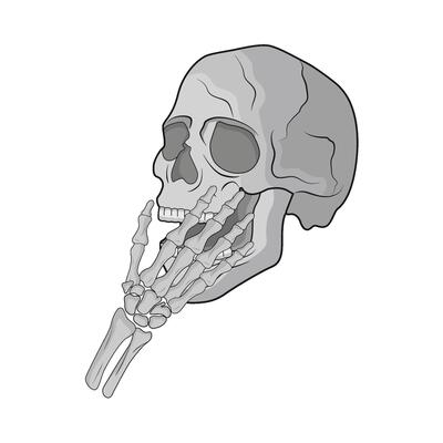 illustration of skull and skeleton hand