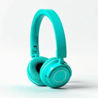 Turquoise headphones music on white background photo