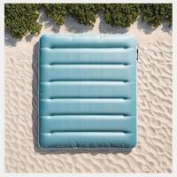 Blue air mattress on the beach top view photo