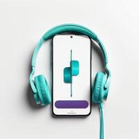 Black headphones with phone on white background photo