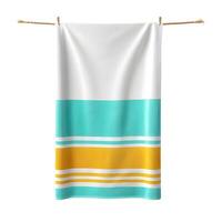 Beach colored towel with stripes on white background photo