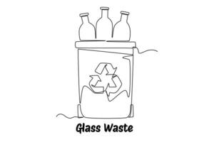 Continuous one line drawing recycle bin and waste concept. Doodle illustration. vector