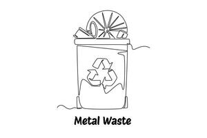 Continuous one line drawing recycle bin and waste concept. Doodle illustration. vector