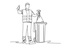 Continuous one line drawing recycle bin and waste concept. Doodle illustration. vector