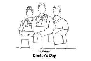 One continuous line drawing of national doctor's day concept. Doodle illustration in simple linear style. vector
