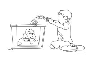 Continuous one line drawing recycle bin and waste concept. Doodle illustration. vector
