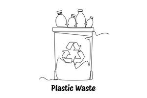 Continuous one line drawing recycle bin and waste concept. Doodle illustration. vector