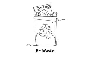 Continuous one line drawing recycle bin and waste concept. Doodle illustration. vector