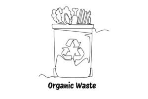 Continuous one line drawing recycle bin and waste concept. Doodle illustration. vector