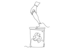 Continuous one line drawing recycle bin and waste concept. Doodle illustration. vector