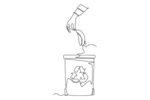 Continuous one line drawing recycle bin and waste concept. Doodle illustration. vector