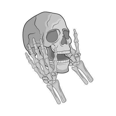 illustration of skull and skeleton hand