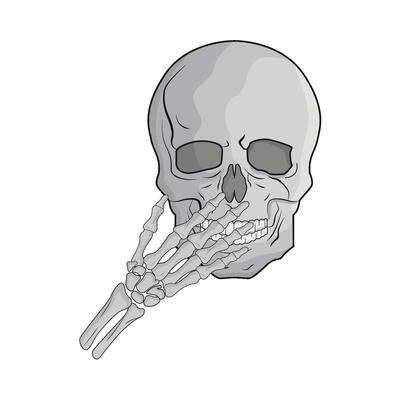 illustration of skull and skeleton hand