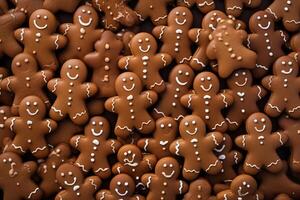 Navidad comida panadería hornear horneando fotografía antecedentes textura - de cerca de muchos pan de jengibre hombres galletas, parte superior vista, sin costura modelo foto