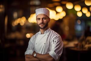 retrato de un cocinero , bokeh antecedentes foto