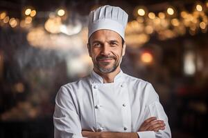 portrait of a chef , bokeh background photo