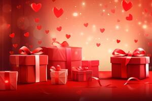 contento San Valentín día enamorado amor o cumpleaños celebracion fiesta antecedentes bandera ilustración saludo tarjeta - rojo regalo cajas y corazones en mesa foto