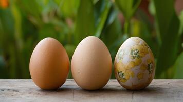 Vibrant trio eggs symbolize flower shop background photo