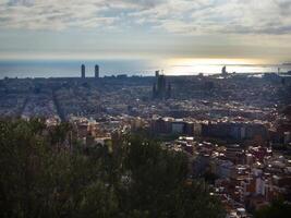 Sunset in the city, urban landscape top view photo