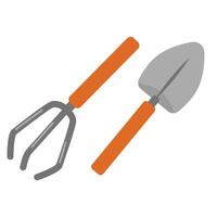 garden tools. Clip art, shovel, rake. loosening, digging, cleaning on the farm vector