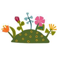 hand drawn flowers on the hill on a white background. vector