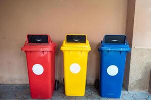 Color-segregated bins for proper waste separation photo