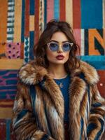 Portrait of a beautiful woman wearing a fur coat photo