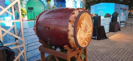 Wooden drum or bedug are display in event ngabuburit festival at Summarecon Mall Bekasi Indonesia. Beduq usually used to call people to prayer in mosque photo