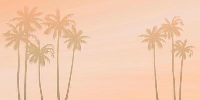 Pastel palm trees with vanilla sky background illustration. Summer traveling and party at the beach peach tone concept flat design with blank space. vector