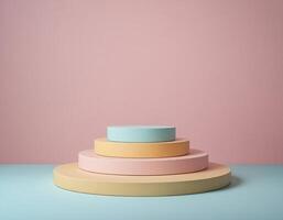 Minimalist pastel podium on soft background product display stand photo