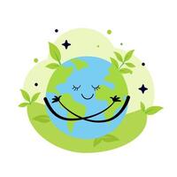 Cute smiling earth planet with heart isolated on white background. Earth day, world environment day concept design. cartoon character illustration. vector