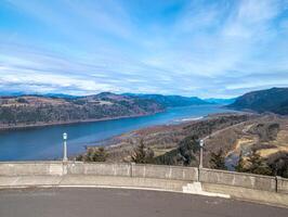 View of the Columbia River from the road to Multnomah Falls in Oregon, USA photo