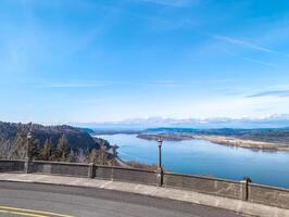 View of the Columbia River from the road to Multnomah Falls in Oregon, USA photo