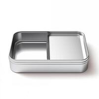 Rectangular tin box with an open lid. Metal box for various purposes. Isolate on a white back photo