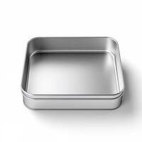 Rectangular tin box with an open lid. Metal box for various purposes. Isolate on a white back photo