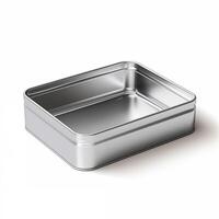 Rectangular tin box with an open lid. Metal box for various purposes. Isolate on a white back photo