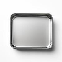 Rectangular tin box with an open lid. Metal box for various purposes. Isolate on a white back photo