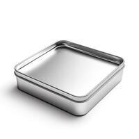 Rectangular tin box. Metal box for various purposes. Isolate on a white back photo
